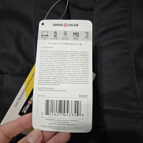 Swissgear The Bloom Black Laptop Backpack SA2822 Minimalist School Travel - Picture 10 of 12